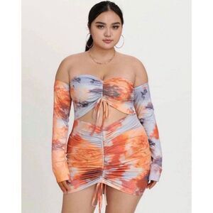 Bloomchic NWT Off the Shoulder Long Sleeve Tie Dye Bodycon Mini Party Dress